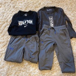 Lot of boys under Armour and Nike long sleeve shirt and pants